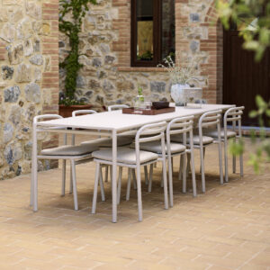 Image of Bliss extending aluminium garden table and chairs in Sand colour finish