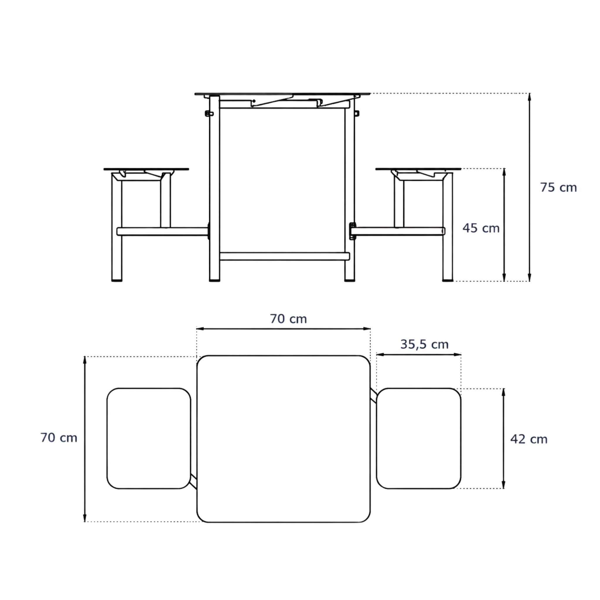 Line drawing of Wunder The Duo picnic table