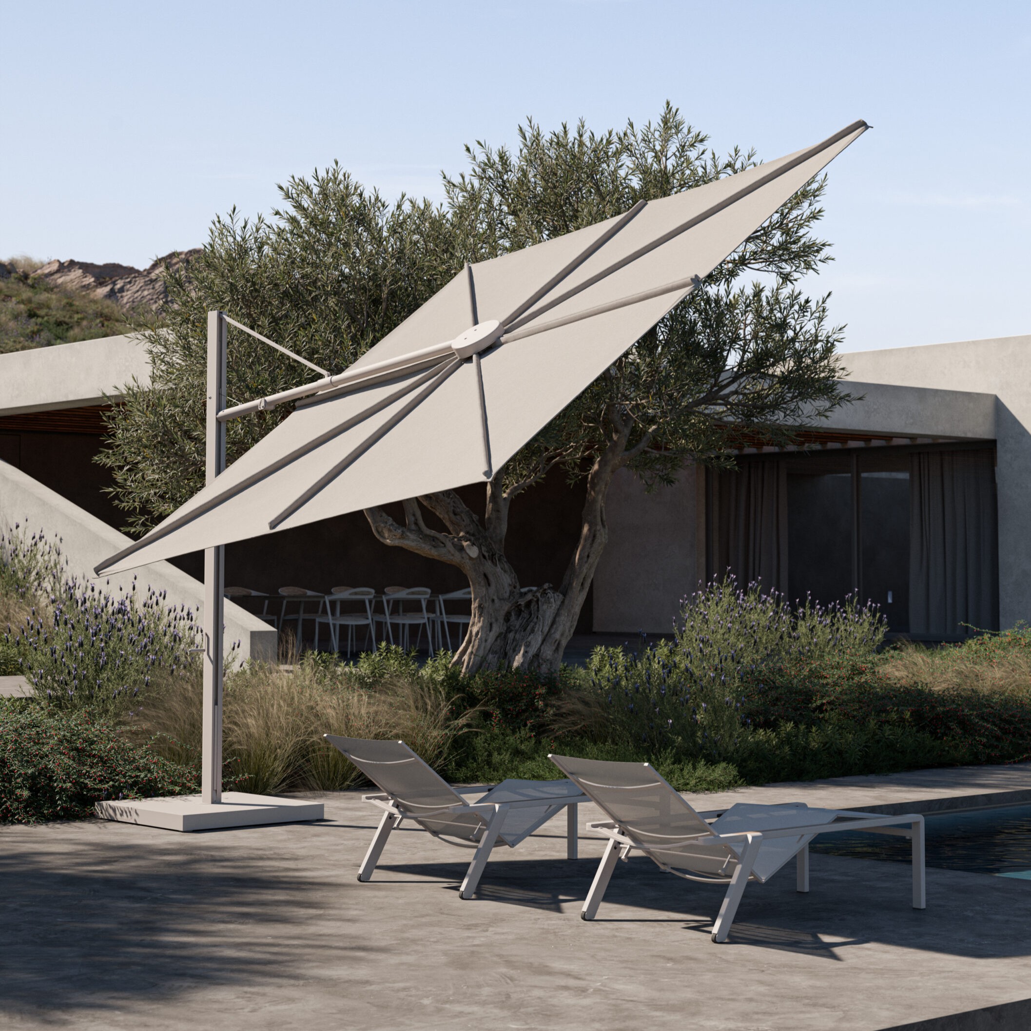 Image of Royal Botania Solaz parasol above Alura loungers