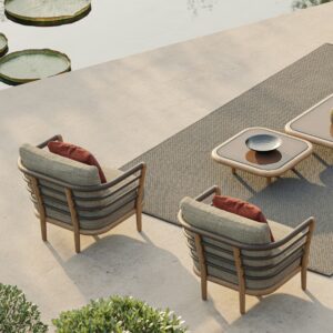 Image of a pair of Archy luxury teak lounge chairs by Royal Botania