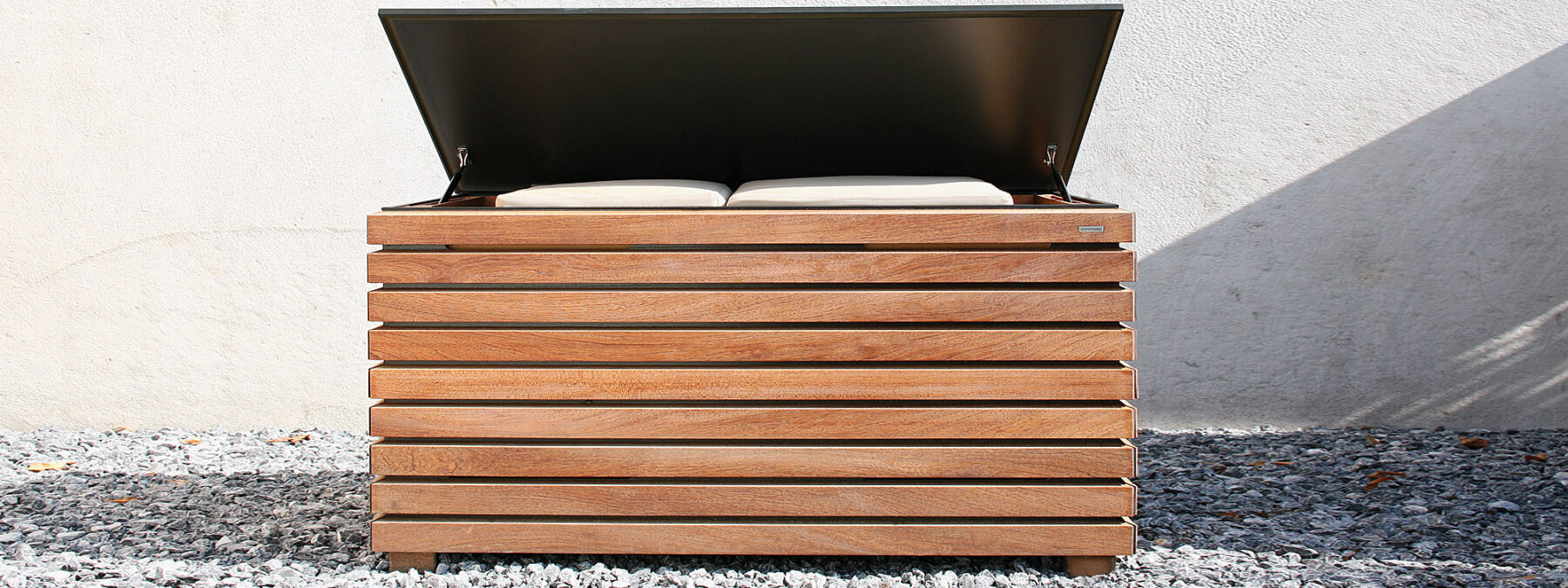 Image of Forte Luxury Garden Cushion Box in Anthracite HPL and Iroko hardwood by Conmoto Germany