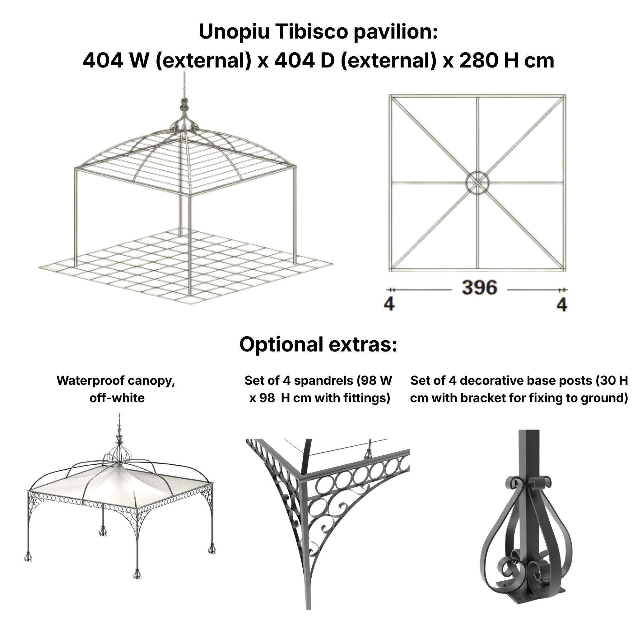 Image of optional extras available for Unopiu Tibisco classic steel gazebo