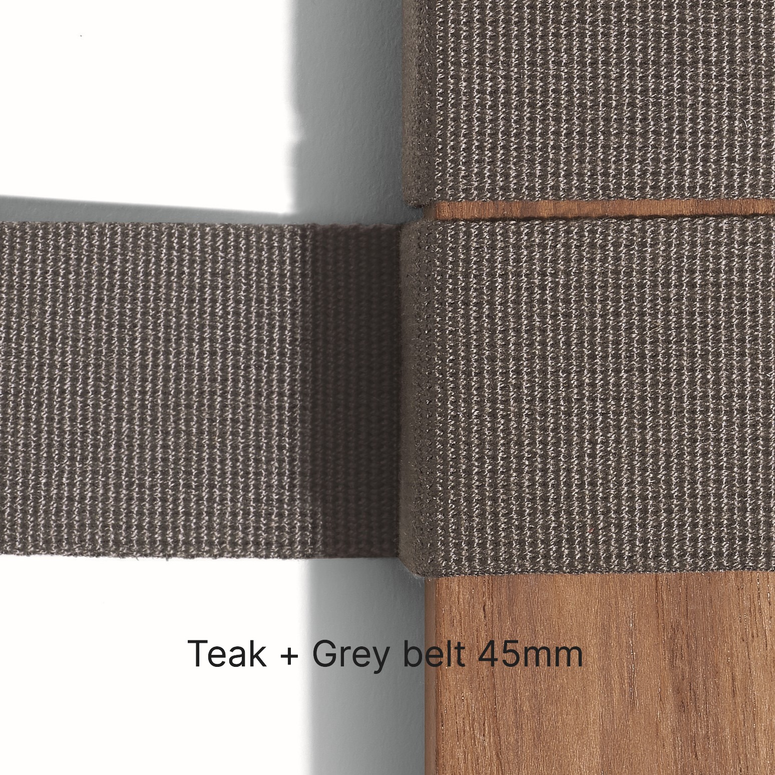 Image of teak and grey belt used for used for RODA luxury outdoor furniture