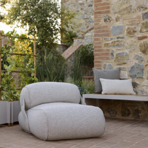 Image of Unite designer beanbag with Sticks planters and bench in the background