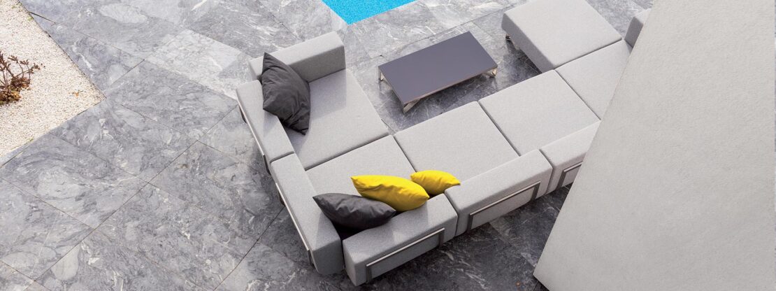 Image of birdseye View Of LOTOS Modular Garden Sofa by Swimming Pool