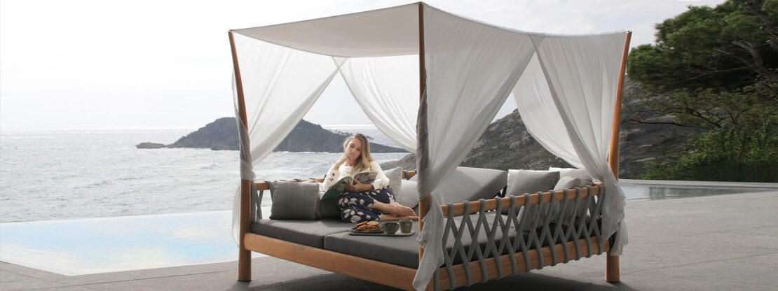 Tuskany luxury cabana daybed is an adjustable twin daybed in high-end garden furniture materials by Royal Botania modern teak furniture Co.
