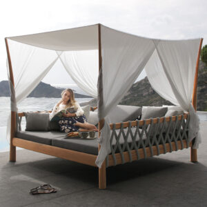 Tuskany luxury cabana daybed is an adjustable twin daybed in high-end garden furniture materials by Royal Botania modern teak furniture Co.