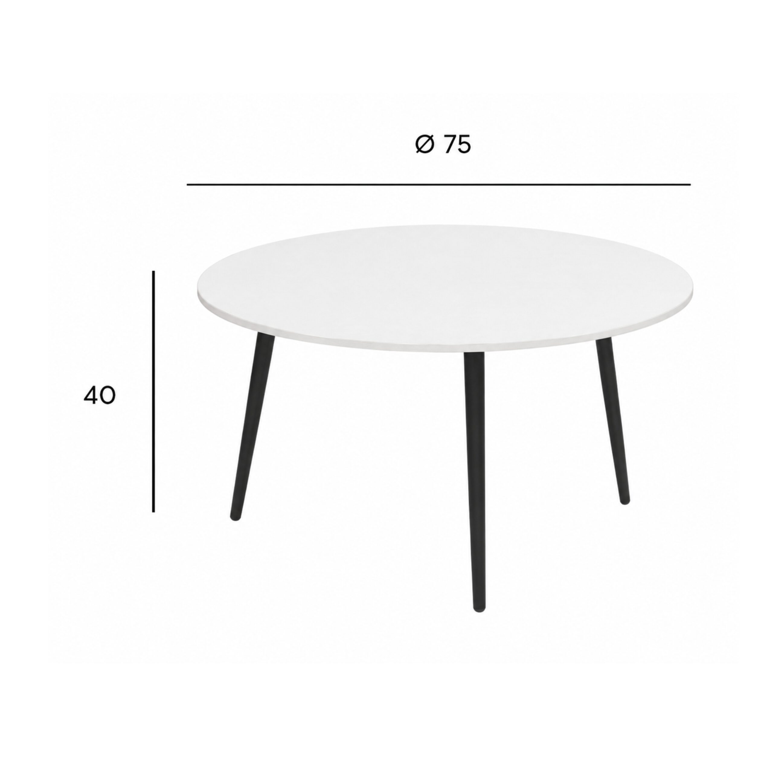 Studio image of Royal Botania Styletto low table STY 75TH with dimensions