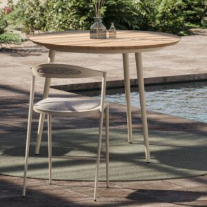 Image of Royal Botania Styletto round bar table STYL 90RBT with Pebble frame and teak top