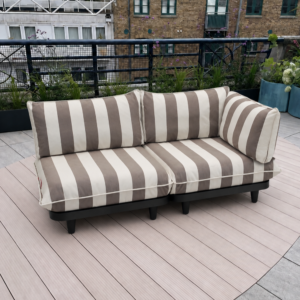 Image of Fatboy Paletti Lounge set small right in Cacao Stripes on rooftop terrace