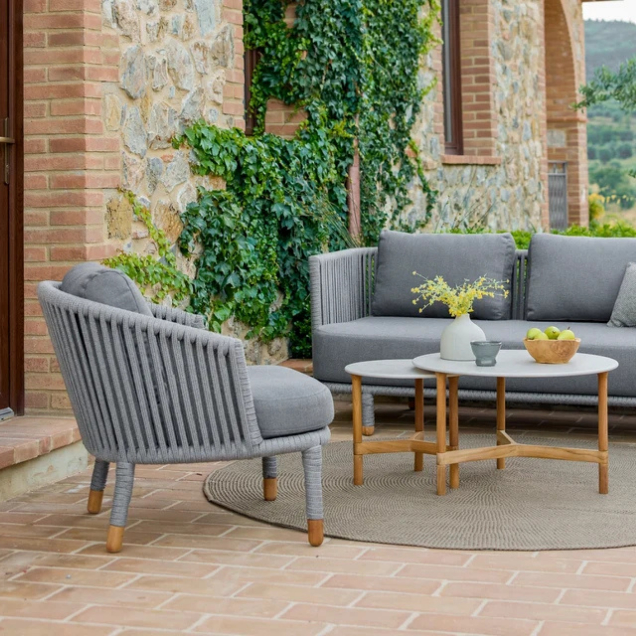 Cane-line Moments lounge chair & 3 seater sofa in grey finish