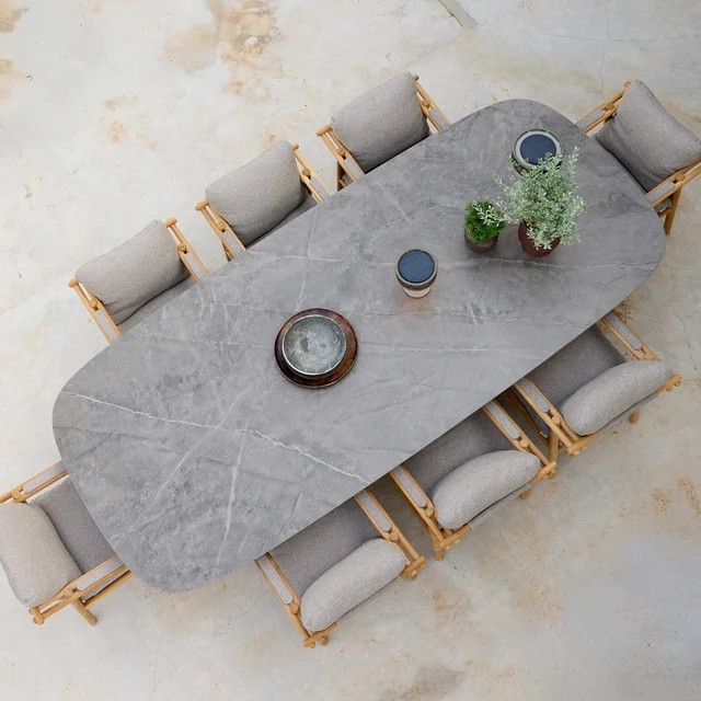 Cane-line Mellow oval garden table in Taupe ceramic