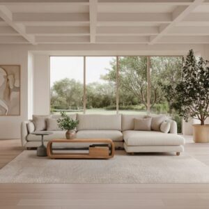 Image of Cane-line Bloom 3-seater sofa with chaise longue, left and teak legs